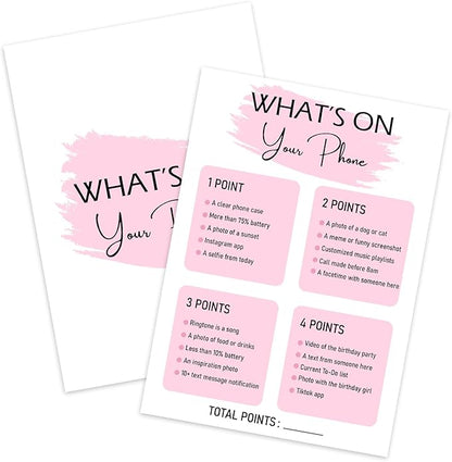 Birthday Party Game - What's On Your Phone,Birthday Party Activity Favor, Set of 20 Games Cards, Birthday Supplies, Activity, Decorations -B02