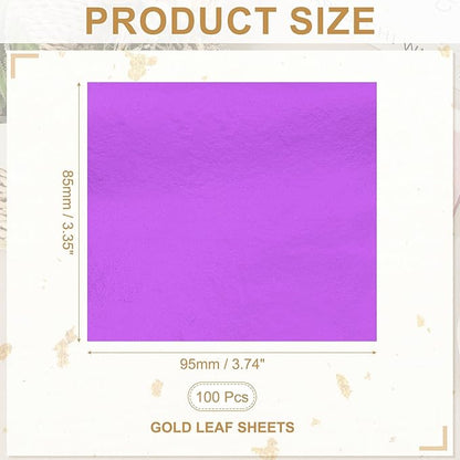 PATIKIL Gold Leaf Sheets for Art 3.7" x 3.4", 100 Pcs Gold Foil Sheet Metallic Leaf Papers for DIY Crafts Resin Furniture Nails Paintings Home Decoration, Pink Purple