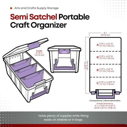 ArtBin Semi Satchel Portable Craft Organizer with 3 Dividers - Clear Plastic Storage Case for Art & Craft Supplies