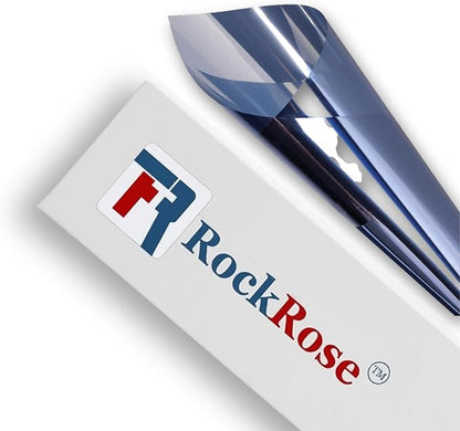 Rockrose Professional Window Tint for Home – One Way Privacy Window Film for Home Offices Heat Blocker Reflective Adhesive Mirror Tint with 99% UV Block – Blue-Silver 24 in x 25FT