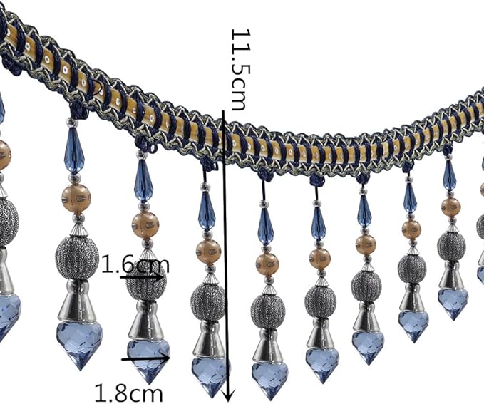 3yards Beading Fringe Trimming Long Beads Tassel Curtain Trim Ribbon Trim for Cover Edge Decorative (deep blue)