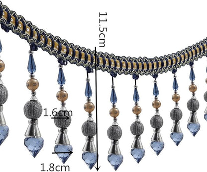 3yards Beading Fringe Trimming Long Beads Tassel Curtain Trim Ribbon Trim for Cover Edge Decorative (deep blue)