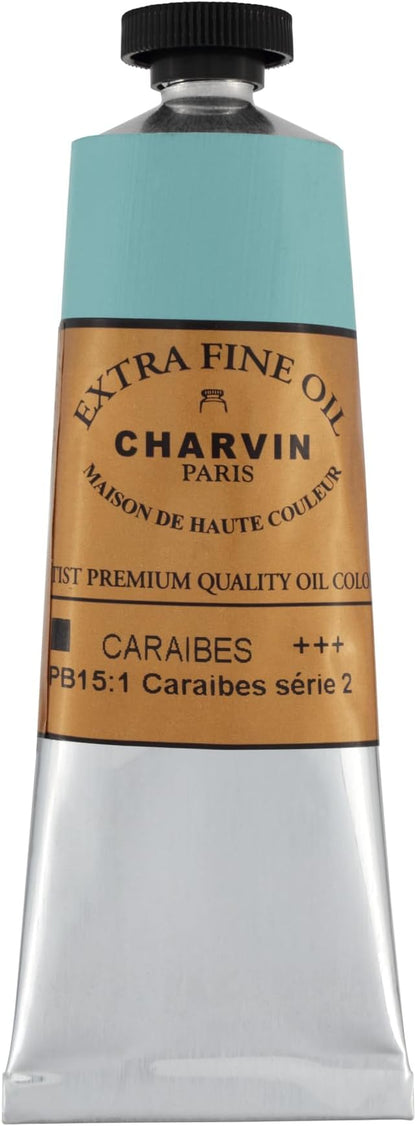 Charvin Extra Fine Oil Paint, Caribbean Blue 60 mL - Triple-Milled, Rich Texture, Poppy Oil-Based, Light-Fast, Handmade, Archival Quality
