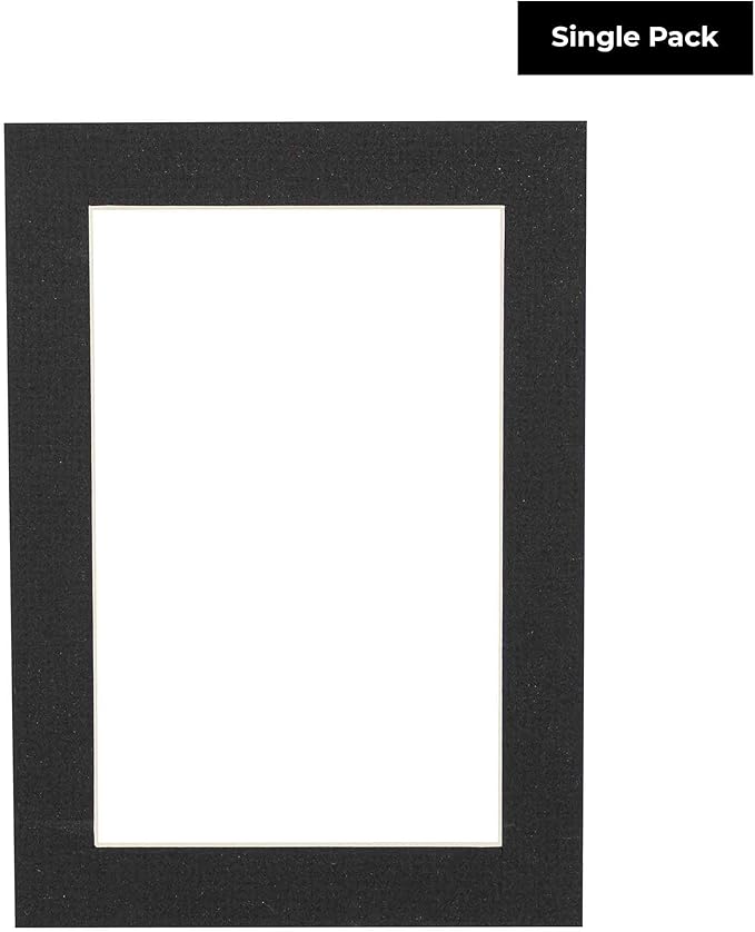 6x8 Mat for 8x10 Frame - Precut Mat Board Acid-Free Show Kit with Backing Board, and Clear Bags Textured Black 6x8 Photo Matte Made to Fit a 8x10 Picture Frame Matboard for Framing, Pack of 1 Mat