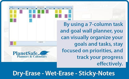 Sky Blue 7-Column Task, Goals & Objective Wall Horizontal Organizer 36" x 56". Complete with Marker