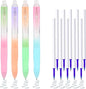 Temiary 4 Pcs Erasable Gel Pens & 10 Pcs Refills, Retractable Ink Pen with Eraser Clear, 0.5mm Fine Point Smooth Writing Make Mistakes Disappear for Crossword Puzzles Note Taking (Blue Ink)