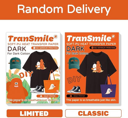 TranSmile PU-Heat Transfer Paper for Inkjet Printer (10 Sheets, 8.5x11", Dark) Iron on Transfers for Dark Fabric, Printable Heat Transfer Vinyl for T Shirts, Vibrant & Washable