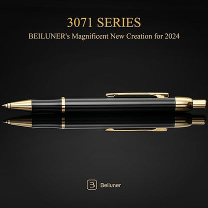 BEILUNER Luxury Gel Pen with 24K Gold Electroplating Finish, Black Piano Lacquer, Luxury Grade Craftsmanship, Best Gel Pen Gift Set for Men and Women