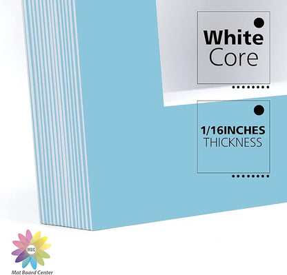 Mat Board Center, Pack of 10, 11x14 for 8x10 Deep Blue Color Mats - Acid Free, 4-ply Thickness, White Core - for Pictures, Photos, Framing