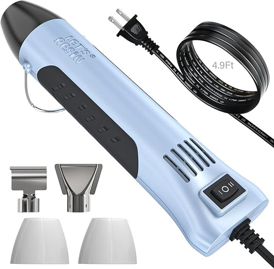 LET’S Resin Heat Gun for Crafting, 350W Fast Heat Dual Temp Hot Air Gun (482°F~752°F), Multiple Nozzles,Silicone Covers for Easy Cleaning, 4.9Ft Cable Mini Heat Gun,for Resin,Shrink Tubing,Vinyl Wrap
