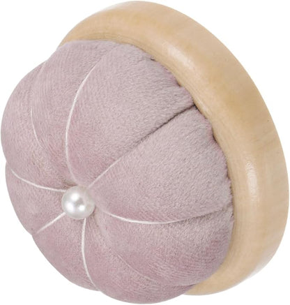 HARFINGTON Wooden Base Pin Cushion Japanese Style Cute Needle Holder Pincushions Round for Sewing Quilting Needlework DIY Crafts, Pink