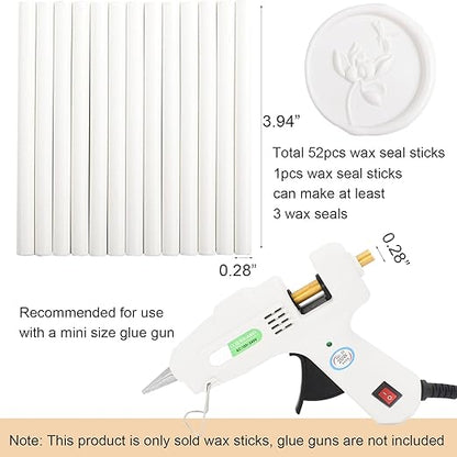52pcs White Sealing Wax Sticks for Seal Stamp, Premium Glue Gun Sticks for Envelope Letter, Wedding Invitation Craft Adhesive, Great Gift Ideas (Mini Size)