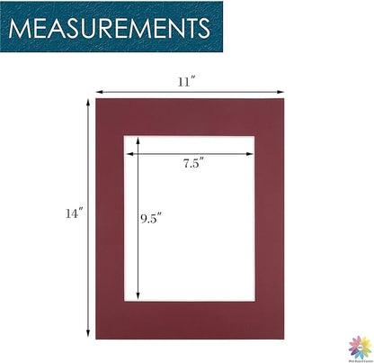Mat Board Center, Pack of 10, 11x14 for 8x10 Maroon Color Mats - Bevel Cut, Acid Free, 4-ply Thickness, White Core - for Pictures, Photos, Framing