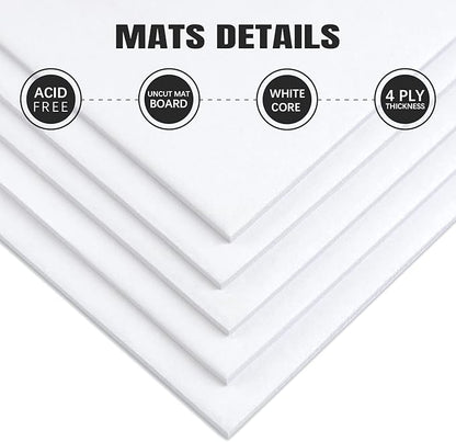 AUEAR, 10 Pack 16x20 Uncut Matte Boards White Photo Mat Board Great for Picture Framing, Print, Artwork