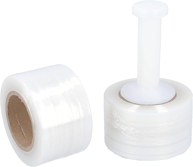 PSBM Mini Stretch Wrap with Handle, 24 Pack, 2 Inch x 1000 Feet, 90 Gauge, Clear, Small Plastic Cling Film for Pallets Moving Storing