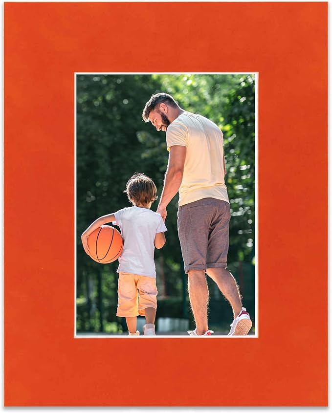 Poster Palooza 8x10 Mat Bevel Cut for 6x8 Photos - Acid Free Orange Suede Precut Matboard - For Pictures, Photos, Framing - 4-ply Thickness
