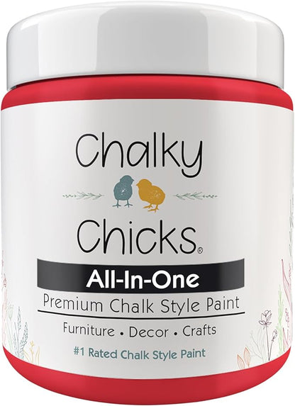 Chalky Chicks All-in-One Chalk Paint for Furniture or Cabinet - 4 Fl Oz - Matte Finish Poppy (Deep Red-Pink) for Metal, Wood Furniture Paint - No Sanding All-in-One for Home Decor & Crafts, USA Made
