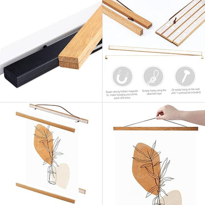 Ywlake Magnetic Poster Hanger, 12x18 12x16 12x24 Poster Frame Wood Wooden Magnet Print Posters Dowel Scroll Hanger Hangers Hanging Kit for Walls Map Canvas Artwork (Teak Wood, 12")