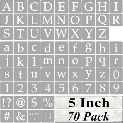 5 Inch Alphabet Letter Stencils for Painting - 70 Pack Letter and Number Stencil Templates with Signs for Painting on Wood, Reusable Letters and Numbers Stencils for Chalkboard Wood Signs & Wall Art