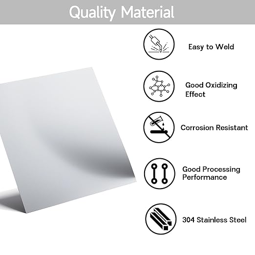 304 Stainless Steel Sheet - 2PCS 6" X 6" X 1/16" Thin Stainless Steel Plate 1/16 Inch Thickness with Protective Film Metal Sheets Stock Sheets for Kitchen DIY Crafting etc. (153 x 153 x 1.67 mm)