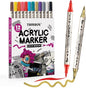 TRANSON 12 Colors Bold and Brush Dual-tip Acrylic Paint Marker Pen Set for Canvas Rock Wood Leather Ceramic DIY Painting