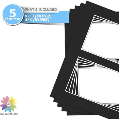 Mat Board Center, Pack of 5, Photo Picture Mats - Acid Free, 4-ply Thickness, White Core - for Pictures, Photos, Framing (8x10 for 2-4x6 White)