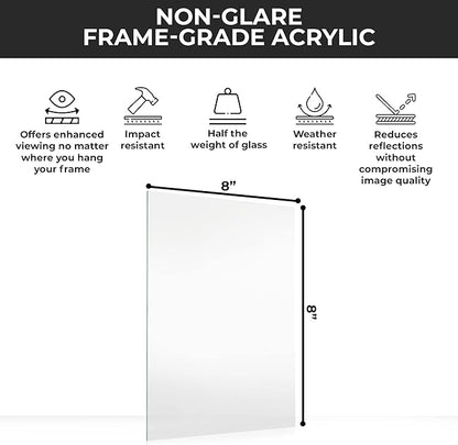 Non-Glare Acrylic Replacement for 8x8 Picture Frame, Replacement Plexiglass for 8x8 Photo Frame, UV-Resistant Non-Glare Acrylic Cover Sheet