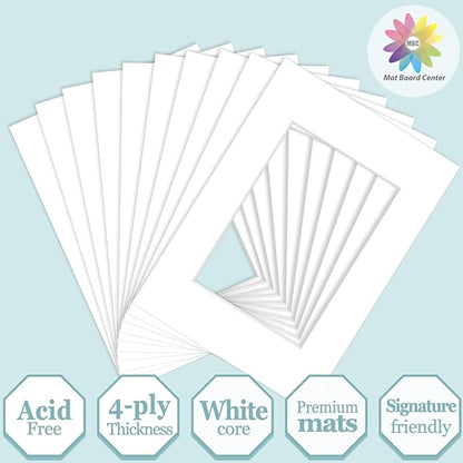 MBC Mat Board Center, 10 Pack 5x7 for 3.5x5 White Picture Mats Frame Mattes, Bevel Cut, Acid Free, 4-ply Thickness