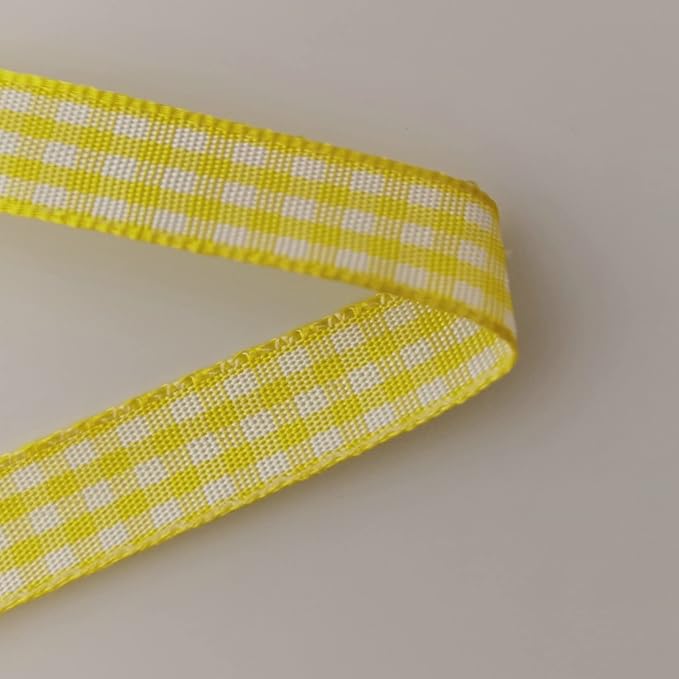 Yellow and White Gingham Plaid Checked Ribbon 25 Yards Per Roll Checkerd Craft 100% Polyester (3/8", Yellow)