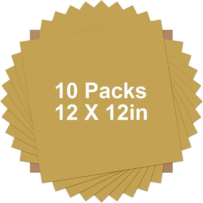 HTVRONT Gold HTV Heat Transfer Vinyl Bundle: 10 Pack 12"x12" Iron on Vinyl for T-Shirt (1 PTFE Sheet Included), PU HTV Vinyl Easy to Cut & Weed for Heat Design