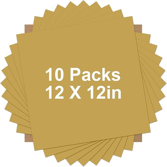 HTVRONT Gold HTV Heat Transfer Vinyl Bundle: 10 Pack 12"x12" Iron on Vinyl for T-Shirt (1 PTFE Sheet Included), PU HTV Vinyl Easy to Cut & Weed for Heat Design