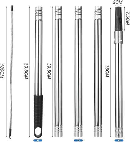 Extension Pole 71inch Adjustable Paint Rollers Brush Extension Pole 5 Pieces Stainless Steel Pole for Window Squeegee Ceiling Cleaning Tools