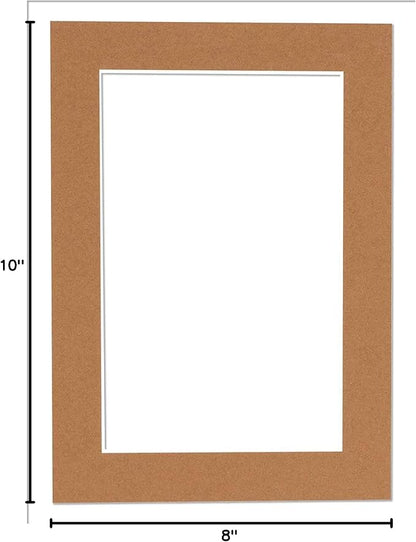 Pack of 25 Acid Free 8x10 Mats Bevel Cut for 5x8 Photos - Aged Oak Brown Precut Matboards For Pictures, Photos, Framing - 4-ply Thickness