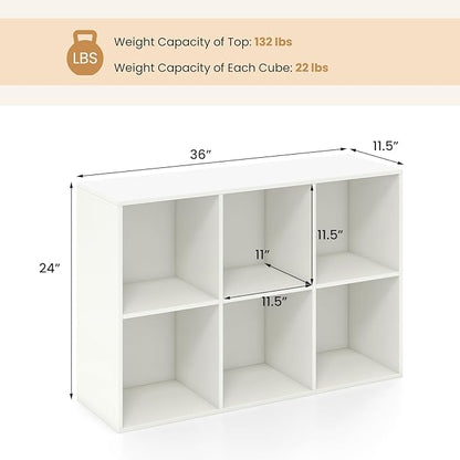 Giantex 6-Cube Bookcase, 3-Tier Cubby Bookshelf, Horizontal Vertical Display Rack with Anti-Tipping Kits, Modern Storage Organizer Shelf Unit for Bedroom, Living Room, Study Room, White