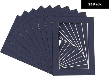 5x7 Mat for 8.5x11 Frame - Precut Mat Board Acid-Free Navy 5x7 Photo Matte Made to Fit a 8.5x11 Picture Frame, Premium Matboard for Family Photos, Show Kits, Art, Picture Framing, Pack of 25 Mats