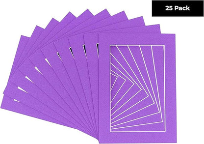 5x7 Mat for 8.5x11 Frame - Precut Mat Board Acid-Free Show Kit with Backing Board, and Clear Bags Purple 5x7 Photo Matte Made to Fit a 8.5x11 Picture Frame Matboard for Framing, Pack of 25 Mats