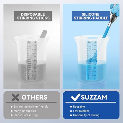 Suzzam Silicone Resin Mixer Paddles, 4 pcs Epoxy Mixer for Drill - Paint Stirrer for Drill, Easy to Clean & Reusable, 1/4" Drill Epoxy Mixer Attachment