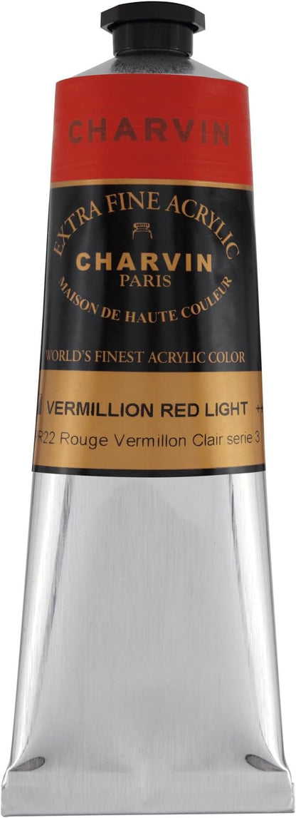 Charvin Extra Fine Professional Acrylic Paint - Vermilion Red Light, 150ml Tube, Triple-Milled, Lightfast Pigments, Open Stock Artist Acrylic Paints in Nature-Inspired Hues