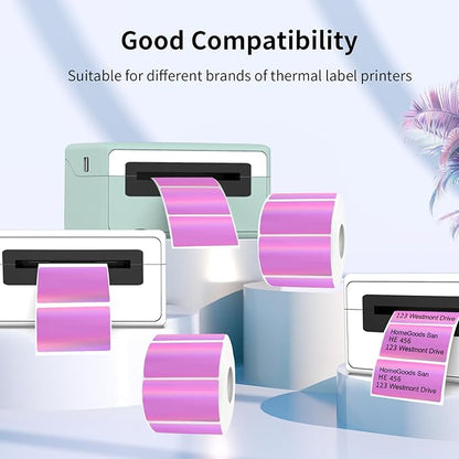 2.25"x1.25" Direct Thermal Labels, Holographic Thermal Printer Labels for Barcode, Self-Adhesive Address Shipping Thermal Label Stickers-1 Roll, 300 Labels, Holographic Pink