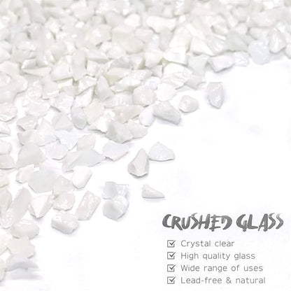 Crushed Glass for Resin Art - 3-6mm White Porcelain, 1.5lb | Broken Glass Pieces for Crafts, Vase Filler & Fire Pit Media | Decorative Stones