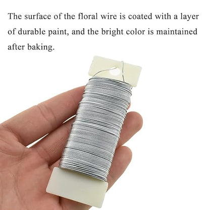 HAHIYO 22Gauge Silver Flexible Floral Wire - 1 Roll, 38 Yards (115 Feet) for Crafts, Christmas Wreaths, Tree & Flower Arrangements, Wedding DIY