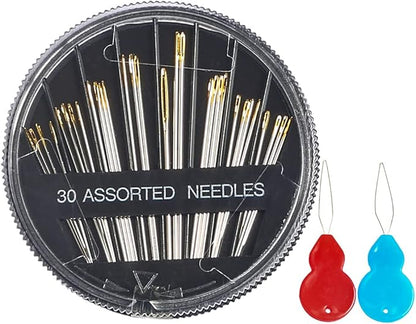 Eketirry Premium Hand Sewing Needles，4 Pack 30-Count Assorted Needles for Sewing Repair, 6 Different Sizes Sewing Needles with 2 Threaders (Black,4)