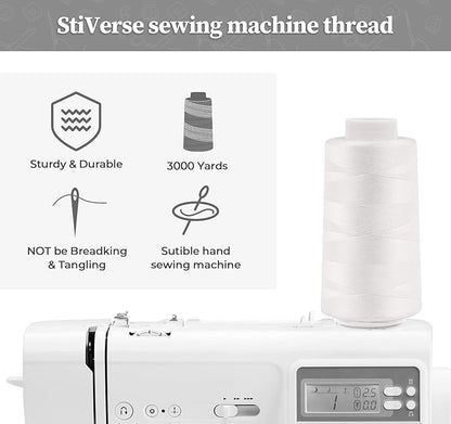 Serger Thread Cones 4 Pack of 3000 Yards Each, All Purpose White Sewing Thread, Polyester Thread 40S/2 White Thread for Sewing Serger&Overlock, Quilting, Piecing, Sewing Machine