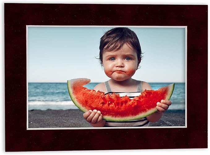 8x10 Mat Bevel Cut for 5.5x8.5 Photos - Acid Free Dark Red Suede Precut Matboard With Backing Board and Crystal Clear, Self Seal Photo Mat Bag - For Pictures, Photos, Framing - 4-ply Thickness