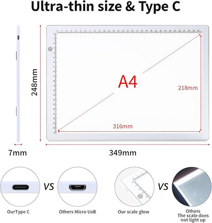 Zocelight A4 Light Box for tracing,Ultra-Thin Magnetic led Light pad for Diamond Painting,3 Level dimming Copy Board for Drawing,Sketching,Tattoo,Light Board for Artists,X-ray Viewing,Weeding Vinyl