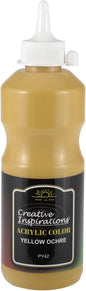 Creative Inspirations Acrylic Paint - Yellow Ochre - 500 mL Bottle - Smooth & Creamy Consistency, Vibrant Pigmentation, Great Coverage for Artists - Clean Up with Soap & Water