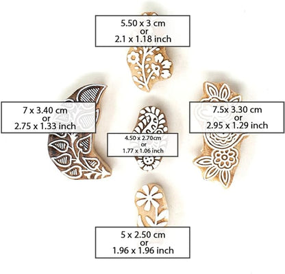 Wooden Printing Stamps - Wooden Block Stamps - Indian Textile Printing Blocks for Tattoo Clay Pottery Henna Card Making Pack of 5, Hashcart®