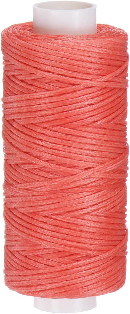 uxcell Leather Sewing Waxed Thread, 55 Yards / 50m 0.8mm 150D Flat Polyester All-Purpose Threads for Leather Crafts, Bookbinding, Dark Pink