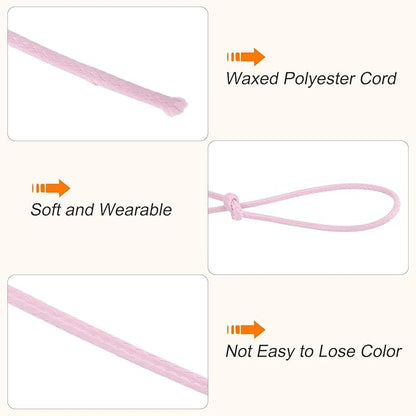 MECCANIXITY Waxed Cord 2mm Waxed Polyester Cord 98 Yard Wax String for Bracelet Making, Necklaces, Beading, Jewelry Making and DIY Crafts(Light Pink)