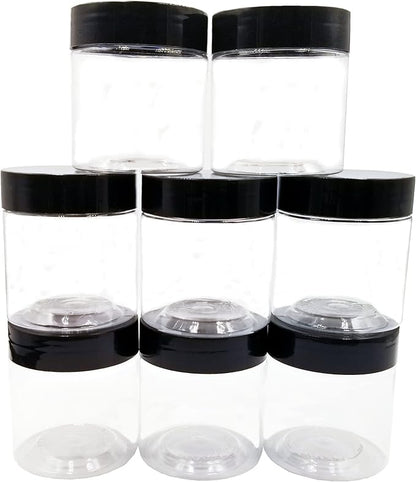 4 oz Plastic Jars with Lids,8 Pack Wide-mouth Clear Storage Containers, Empty Round Clear Plastic Jars with Lids and labels for Body Butter, Bath Salt, Slime and Beauty Products